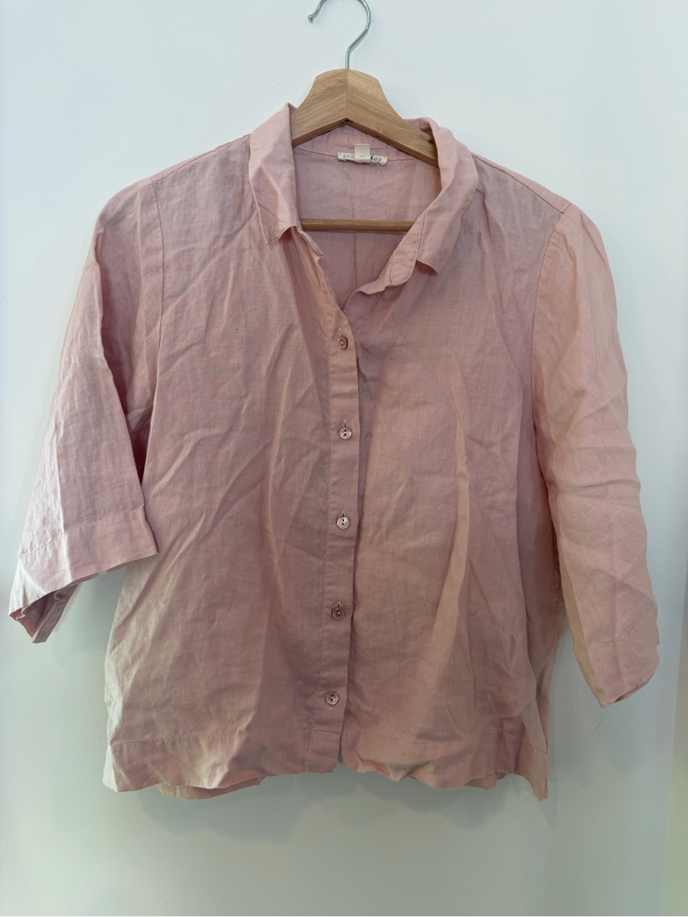 Eileen Fisher Pale Pink Button-Front Linen Blend Shirt